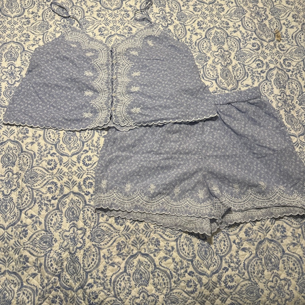 Joie Light Blue and White Cotton Pajama Set